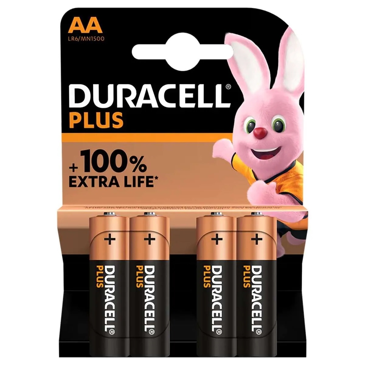 Duracell AA Plus, Pack of 4 MN1500 Batteries